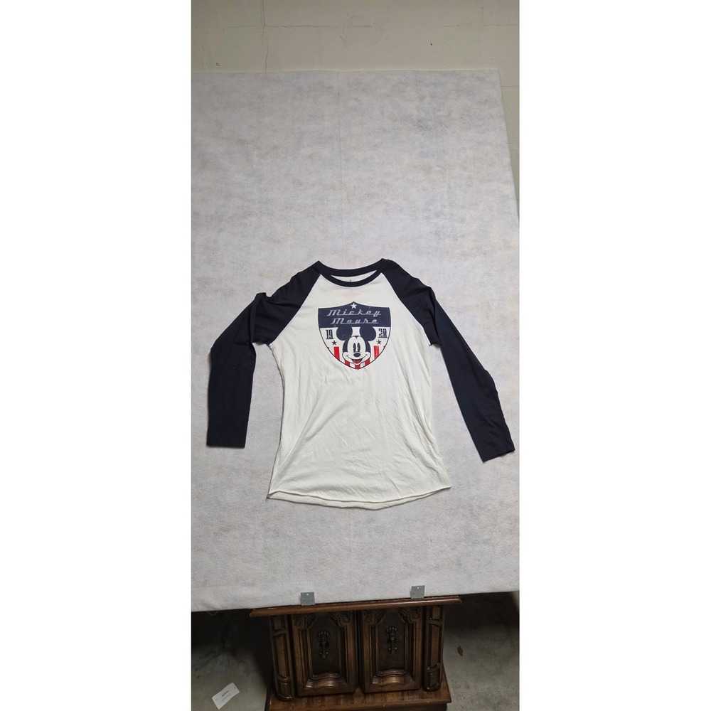 Disney Parks Mickey Mouse Raglan Shirt Size XL White Navy Blue Graphic Tee